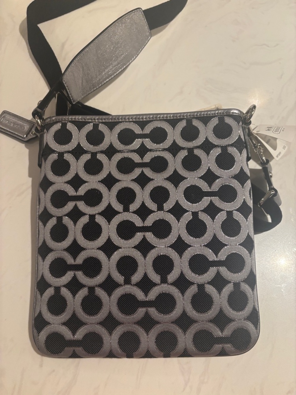 NWT Coach Silver and Black Crossbody Bag - Picture 4 of 7
